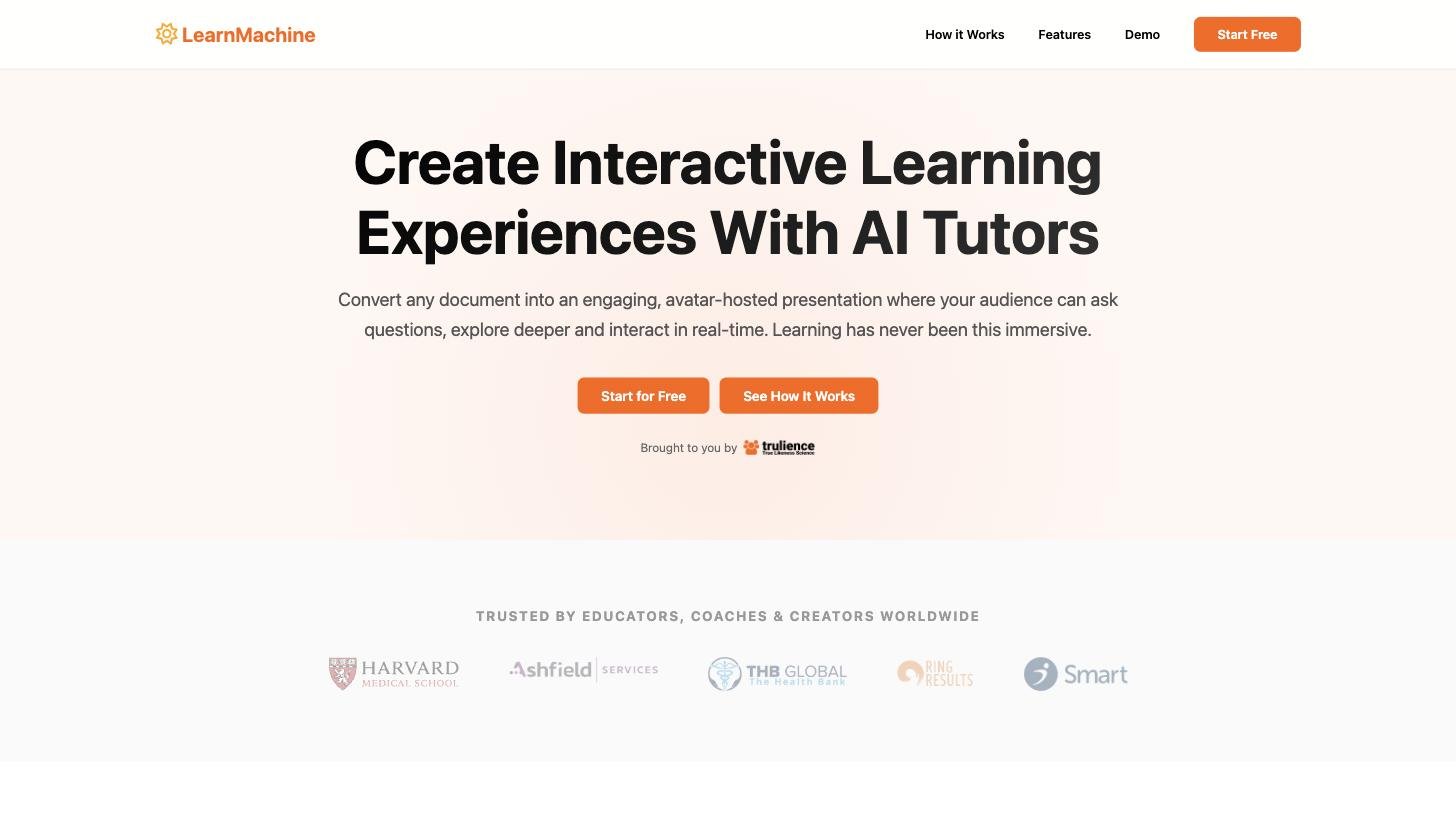 LearnMachine homepage: Create Interactive Learning Experiences With AI Tutors